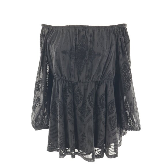 Torrid Flocked Mesh Peasant Top Women M Boho Alt Dark Witchy Feminine Whimsigoth - Picture 1 of 16